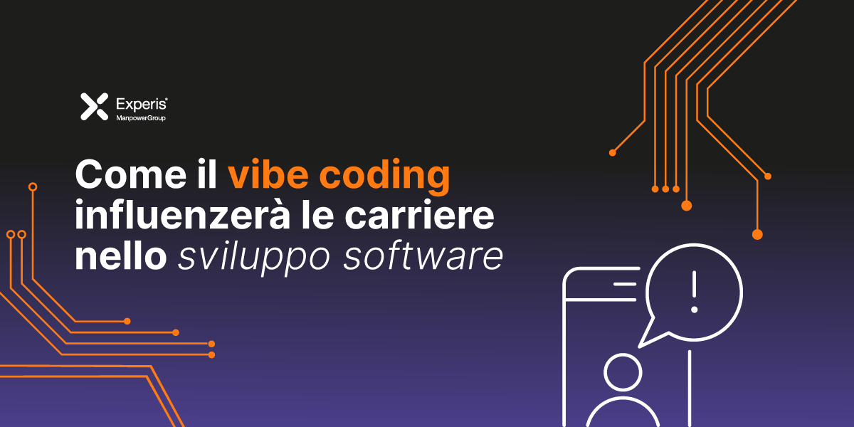 Vibe coding | Sfumatura dall'alto al basso, dal nero a bluette; si vedono elementi decorativi in arancione e si legge titolo e sottotitolo dell'articolo