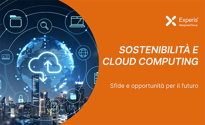 Cloud Computing e sostenibilità | Immagine di una città con soprapposte delle icone che fanno riferimento all'ambiente cloud