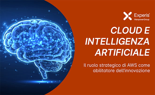 Cloud e AI | Immagine vettoriale di un cervello, si leggono anche il titolo e il sottotitolo dell'articolo