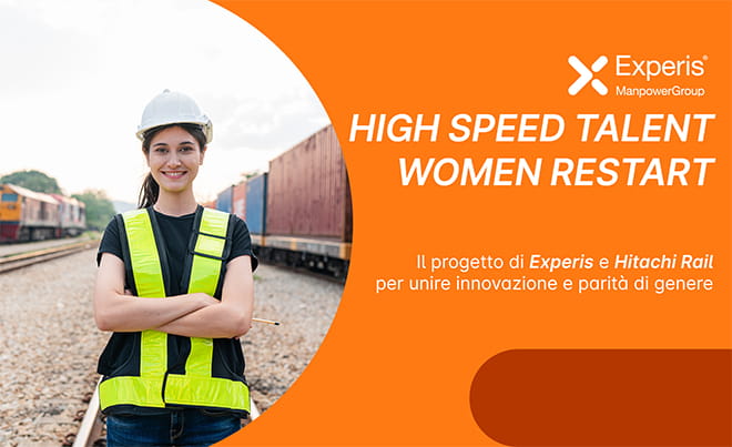 Gender gap nelle professioni STEM | Immagine che mostra una ragazza felice sui binari del treno con titolo e sottotitolo dell'articolo